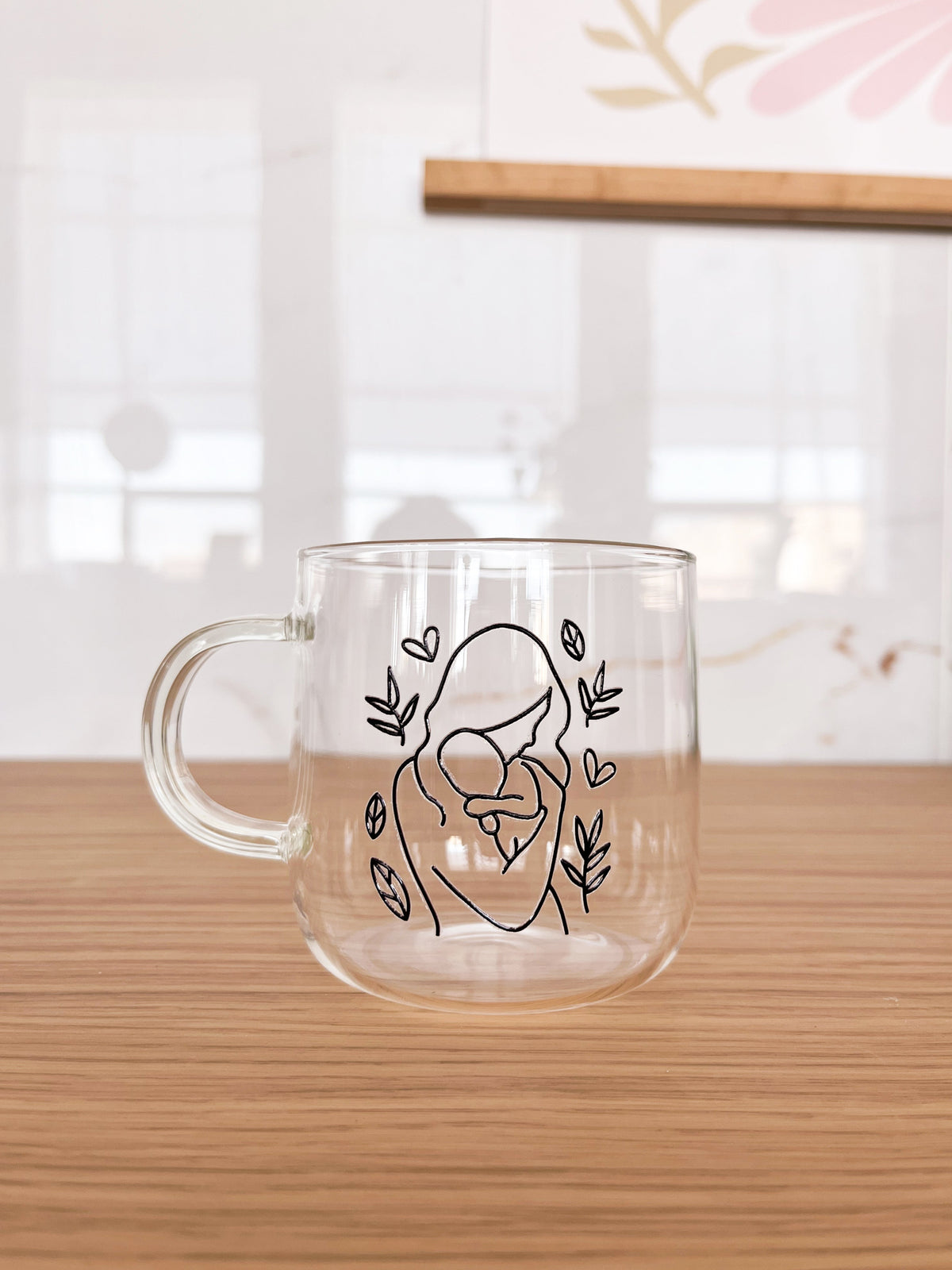 Tasse en verre clair - Maman line art