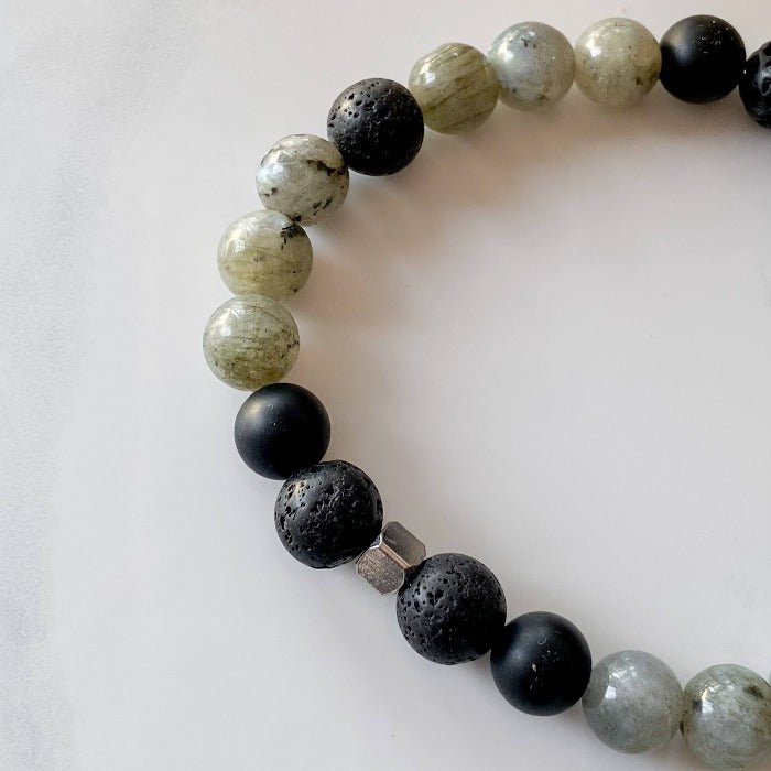 SERENZO | Bracelet diffuseur en labradorite, onyx et acier inoxydable