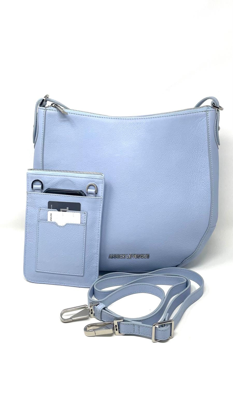 Pale Blue Leather Handbag, 2-in-1, Isabelle