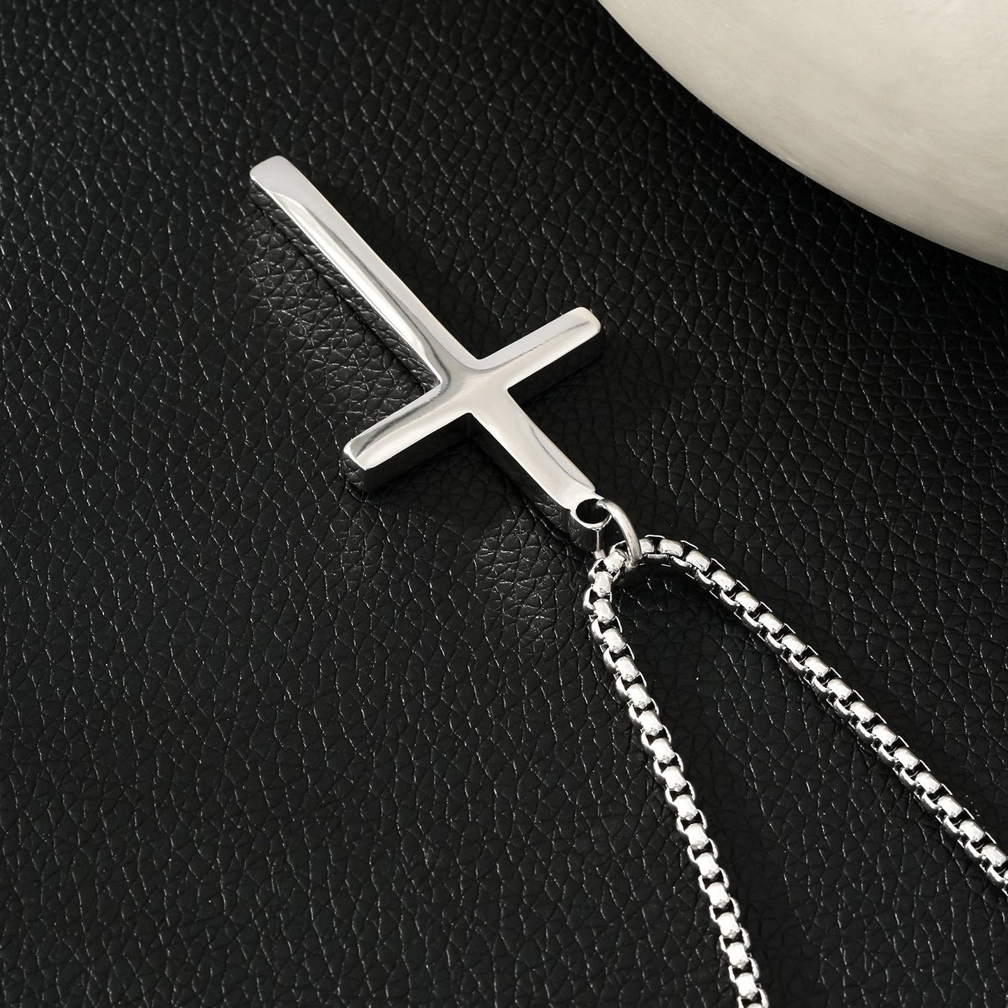 JENGO Collier Chaîne Carrée Argent (Or Blanc) avec Pendentif Croix Minimaliste pour Femme ou Homme