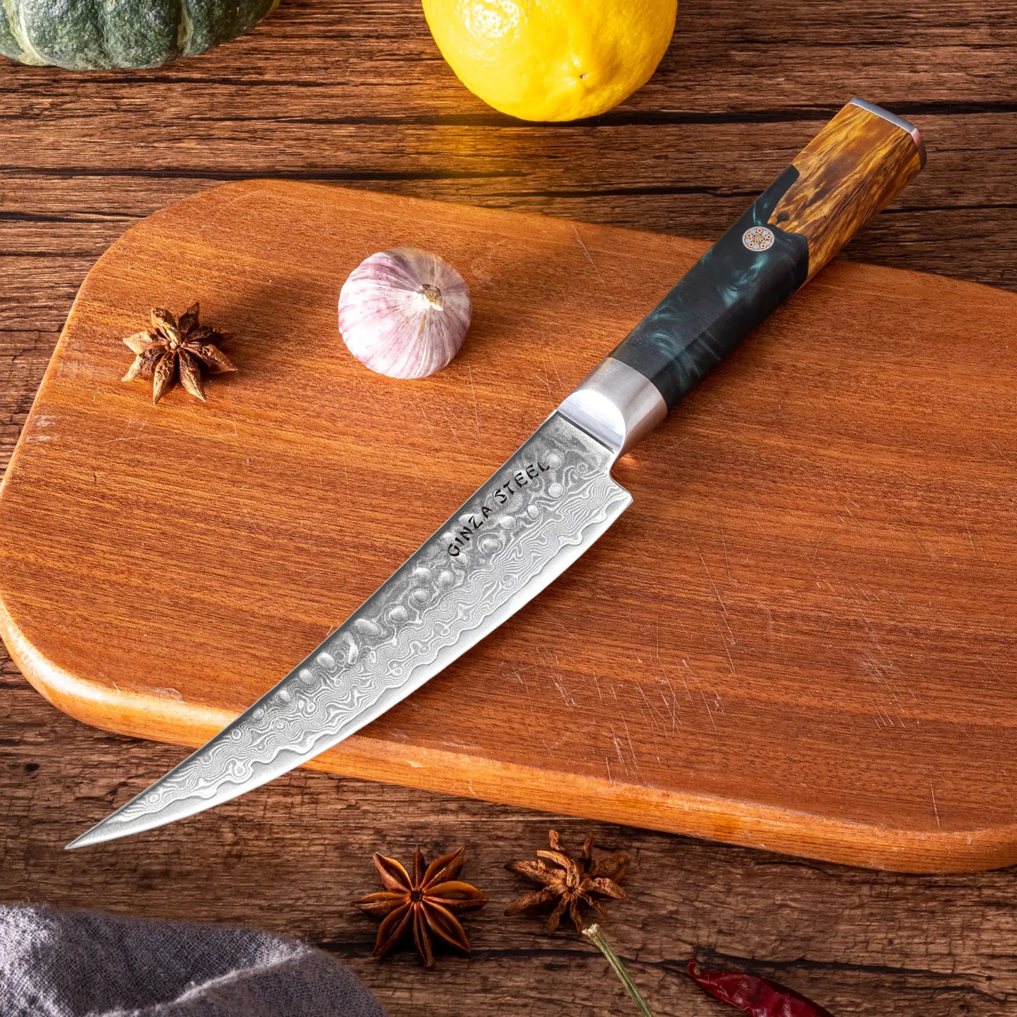 Couteau à désosser Kaze Katana 6" | Acier Damas par Ginza Steel