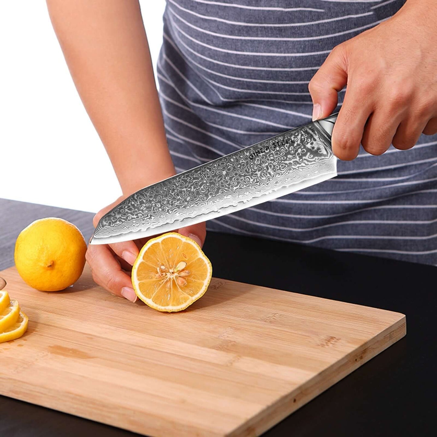 Hagakure 20 - Couteau Santoku japonais 8" - Acier Damas VG10