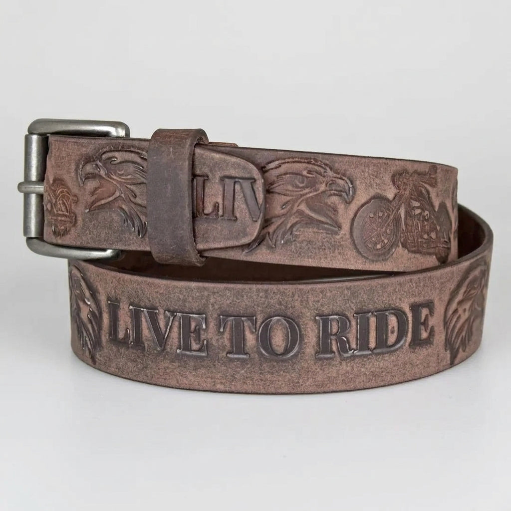 Keldon Grain Leather Men's Live To Ride Removable Buckle Belt