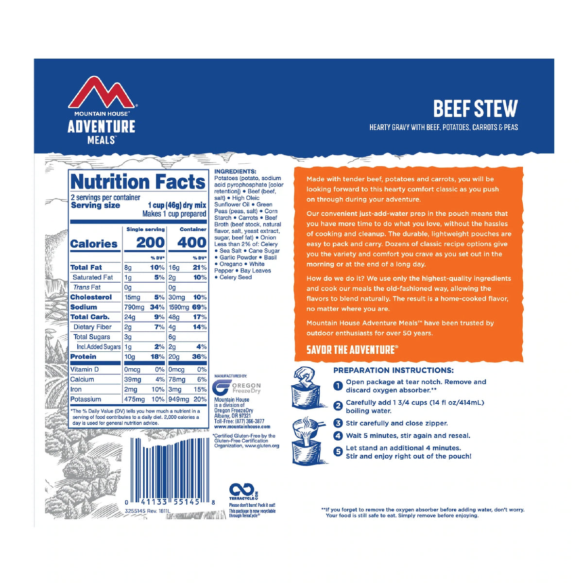 Mountain House Beef Stew Gluten Free - 8 Serving Portions Can