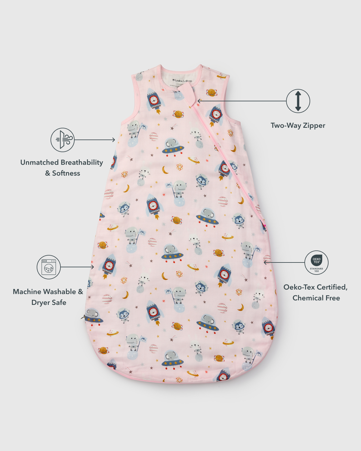 Baby Bamboo Muslin Sleep Bag 0.5 TOG - Astro Explorers