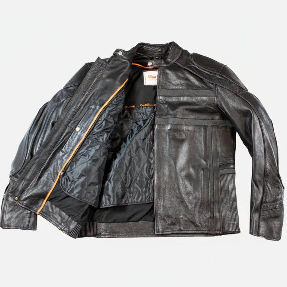 Blouson moto en cuir avec liseré réfléchissant Open Road pour hommes