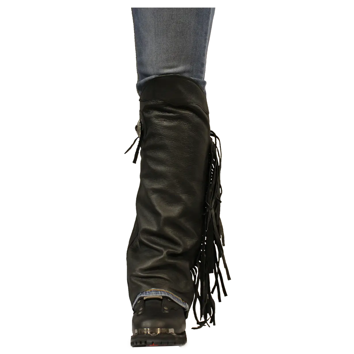 Demi-chaps en cuir avec franges latérales Open Road pour femmes