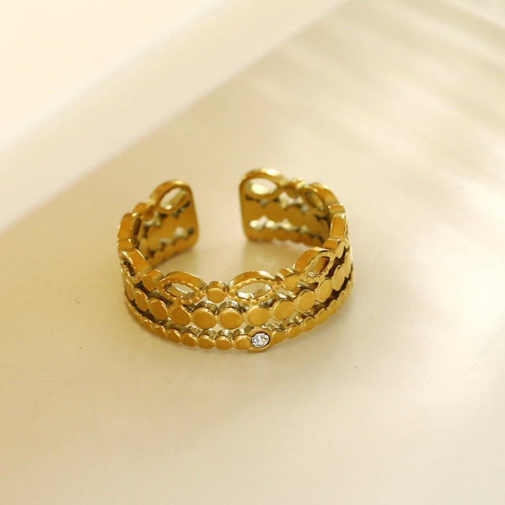 PERLA : Bague multi-joncs d'inspiration vintage avec solitaire en oxyde de zirconium