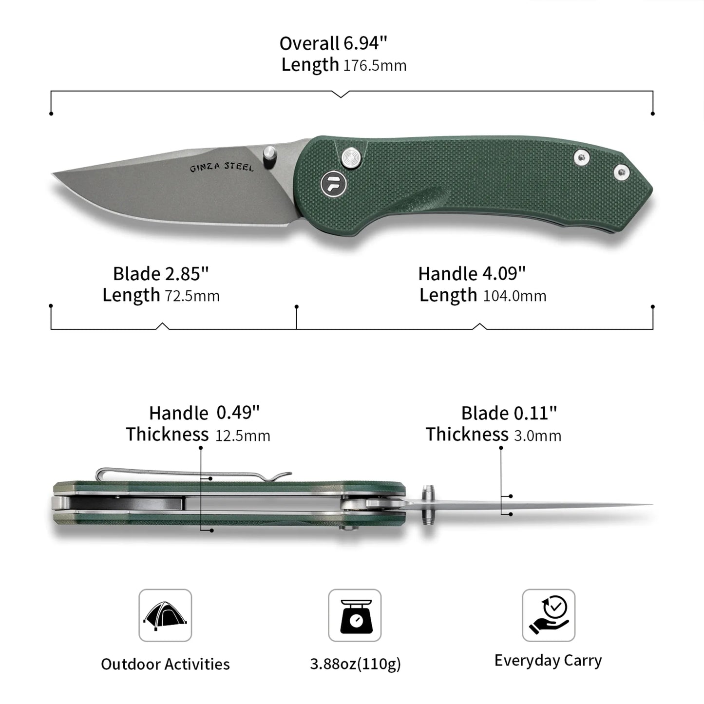Couteau pliant Quick Clip - Acier 14C28N, G10 vert militaire