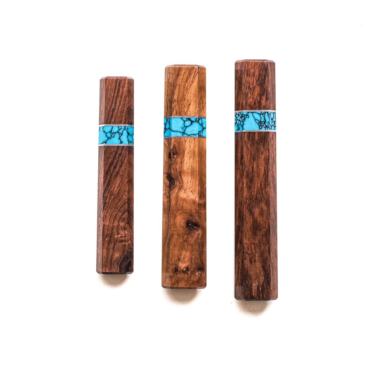 Manches en palissandre et turquoise