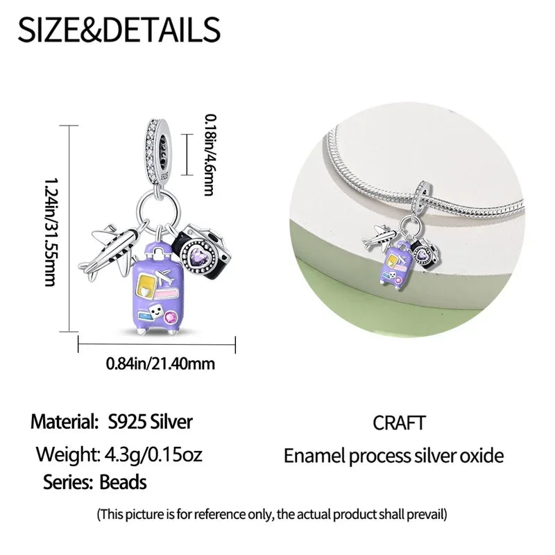 Breloque en argent sterling Journal de voyage