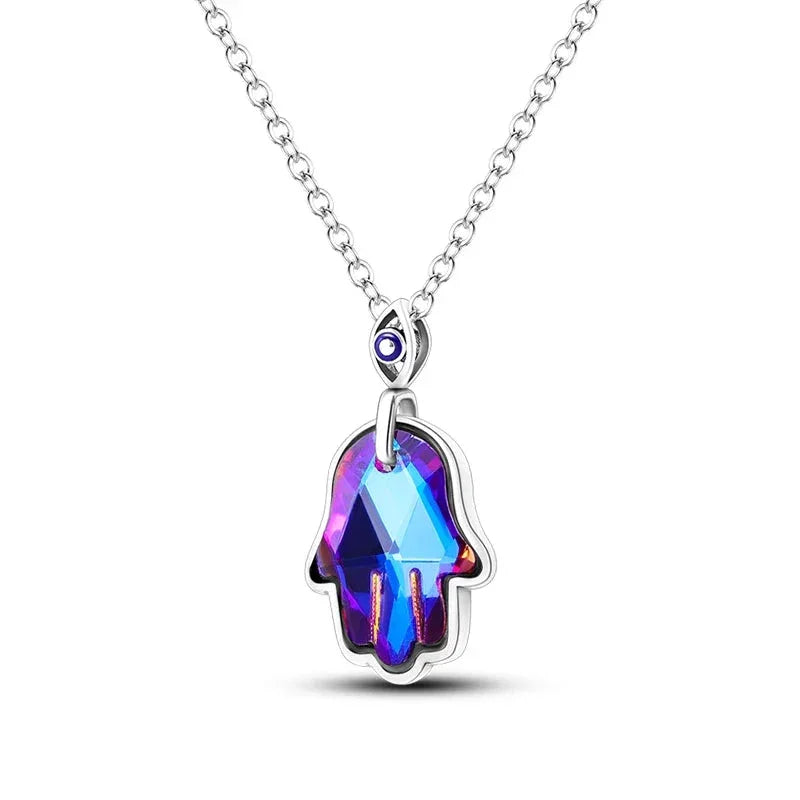 Collier en argent sterling en forme de main avec œil grec