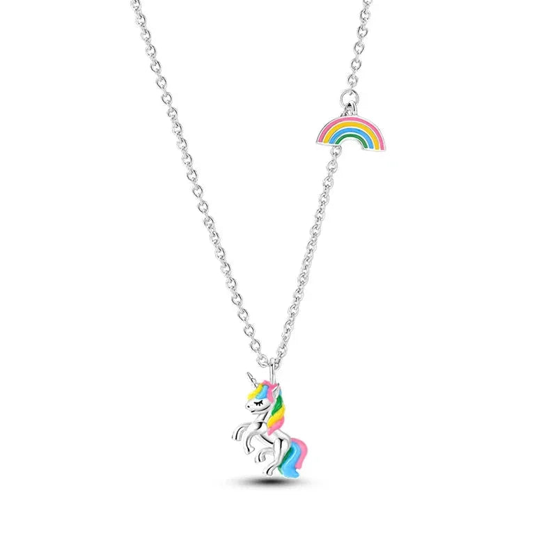 Collier Pendentif Licorne Magique en Argent Sterling avec Breloque Arc-en-Ciel