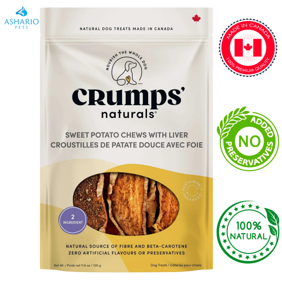 Crumps' Natural - Dehydrated Sweet Potato And Liver Chews Dog Treats