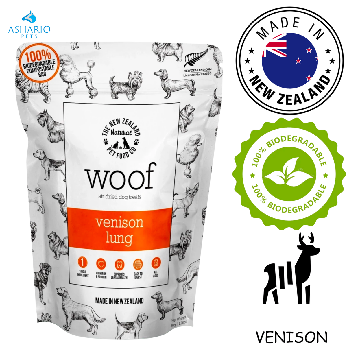 NZPF Woof - Venison Lung Air Dried Dog Treats
