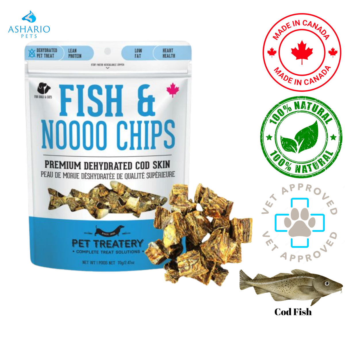 Granville Island Pet Treatery - Fish & Noooo Chips Cod Skin Dehydrated Dog Treats