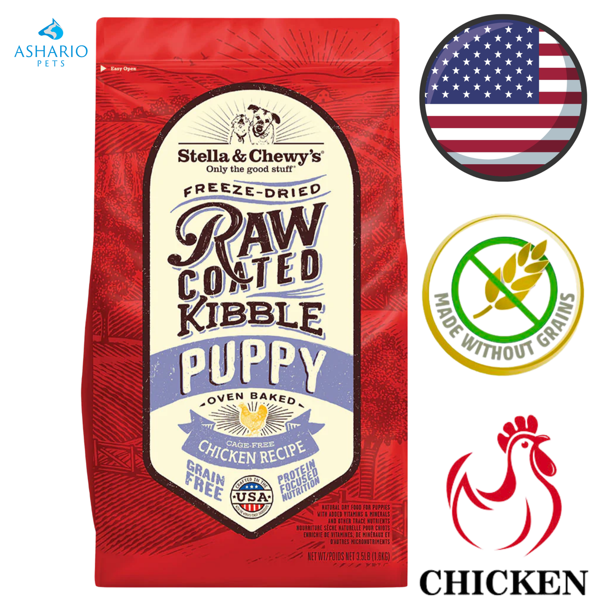 Stella & Chewy's - Grain Free Puppy Chicken Raw Coated Kibble Dry Dog Food