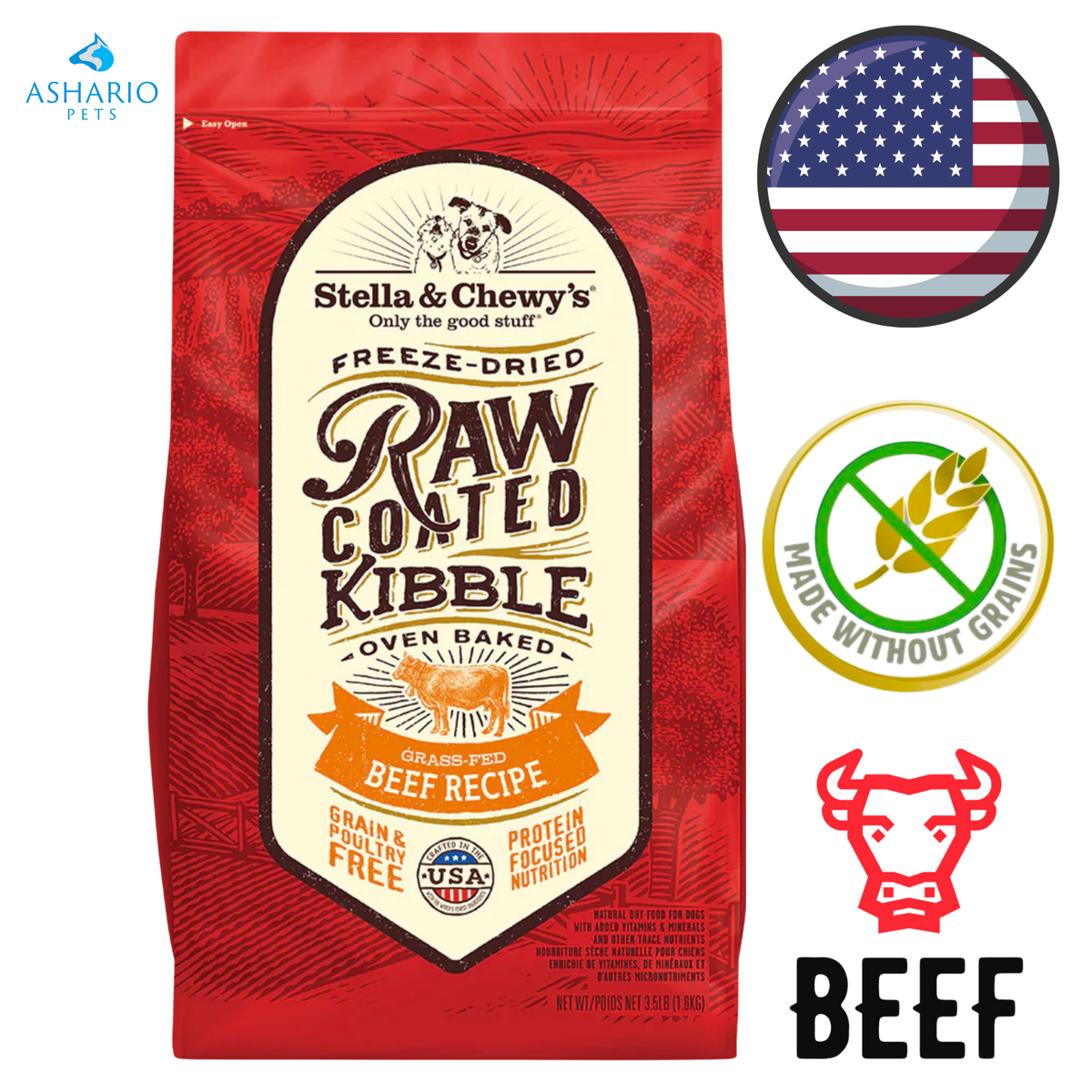Stella & Chewy's - Grain Free Beef Raw Coated Kibble Dry Dog Food