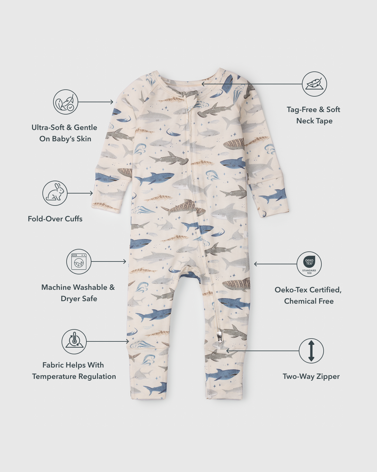 Baby Sleeper TENCEL™ - Smiley Sharks