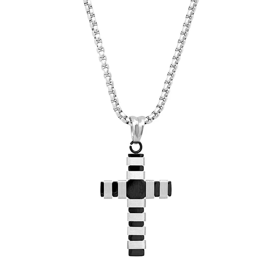 Collier avec pendentif croix rayée Steeltime