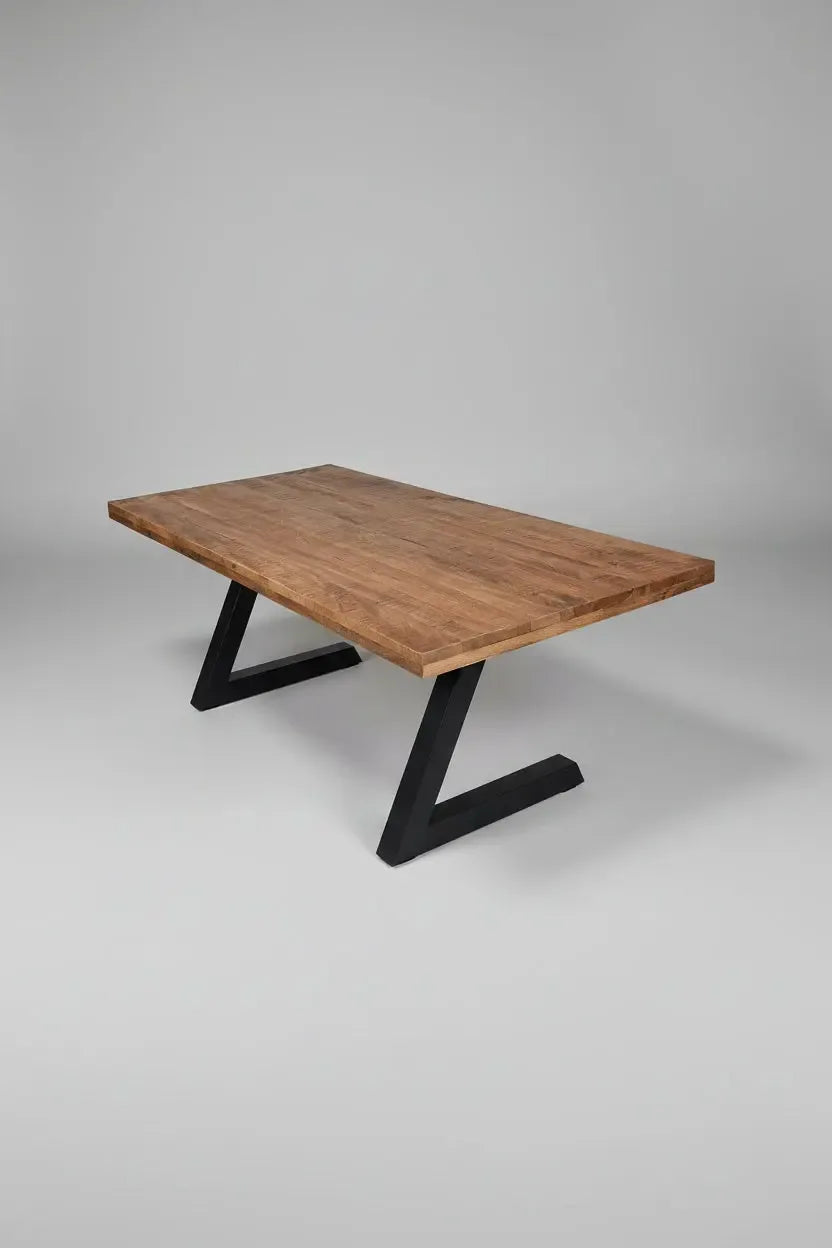 Mango wood table or desk with black L-shaped steel legs