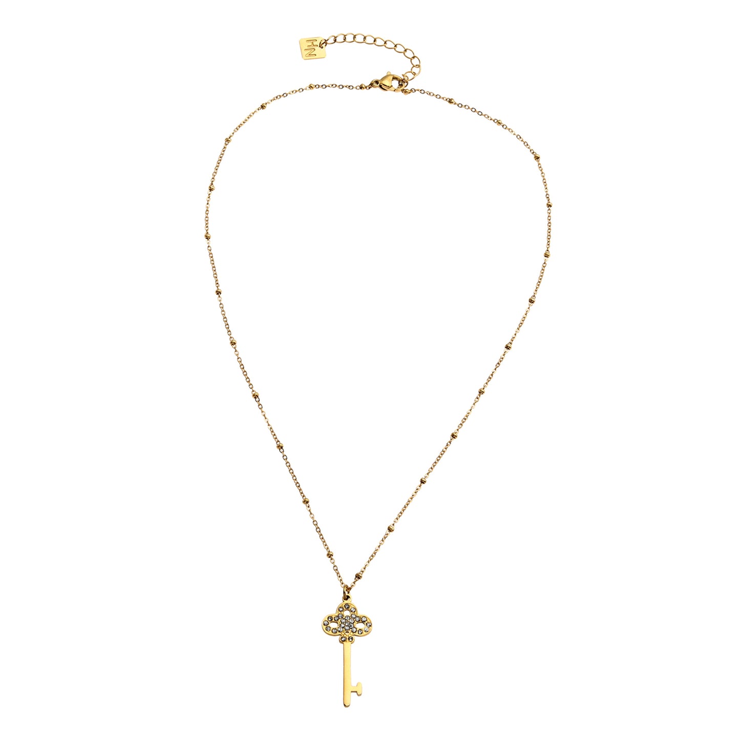UNLOK Collier à chaîne perlée en or avec pendentif clé orné de zircone