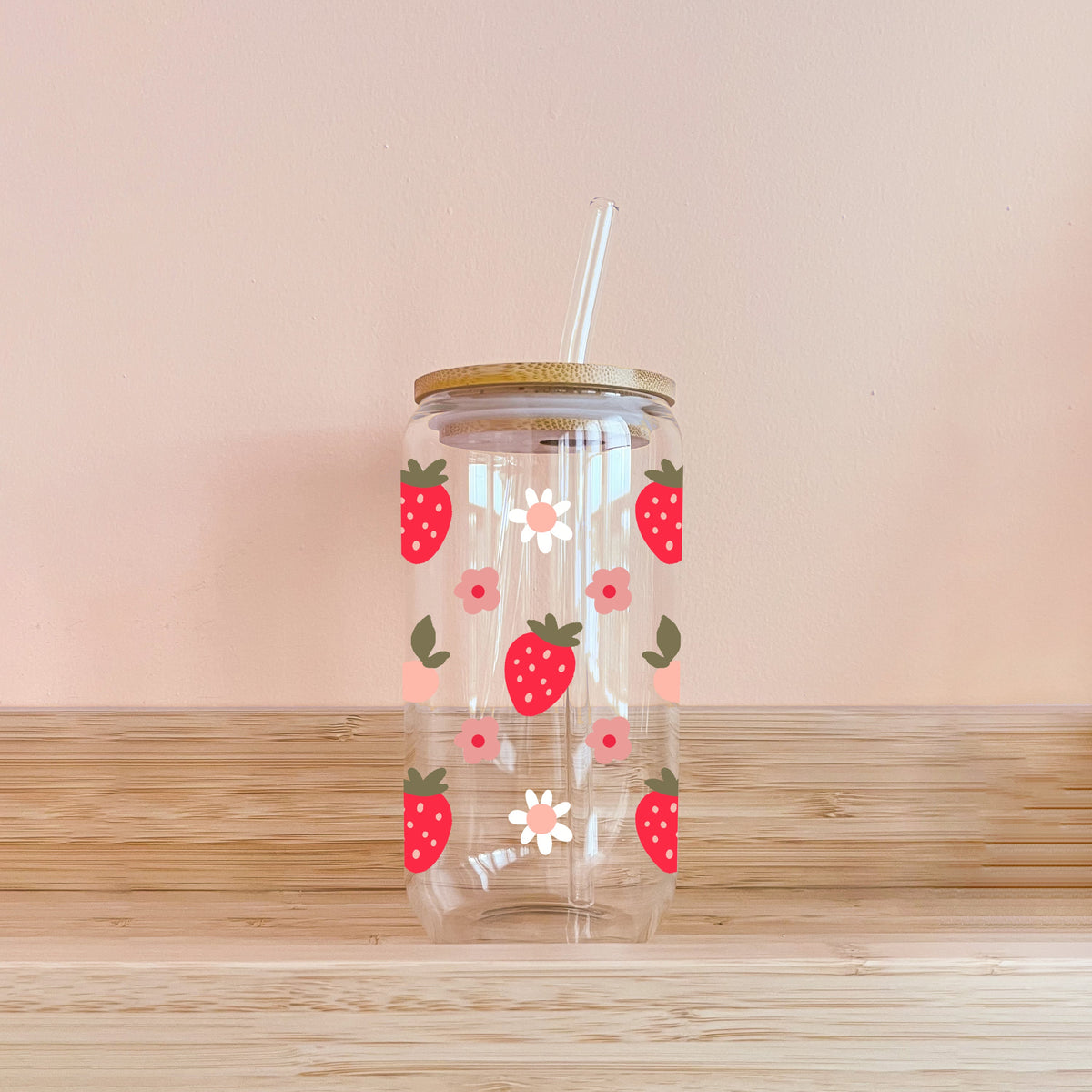 Verre boho - fraises & fleurs