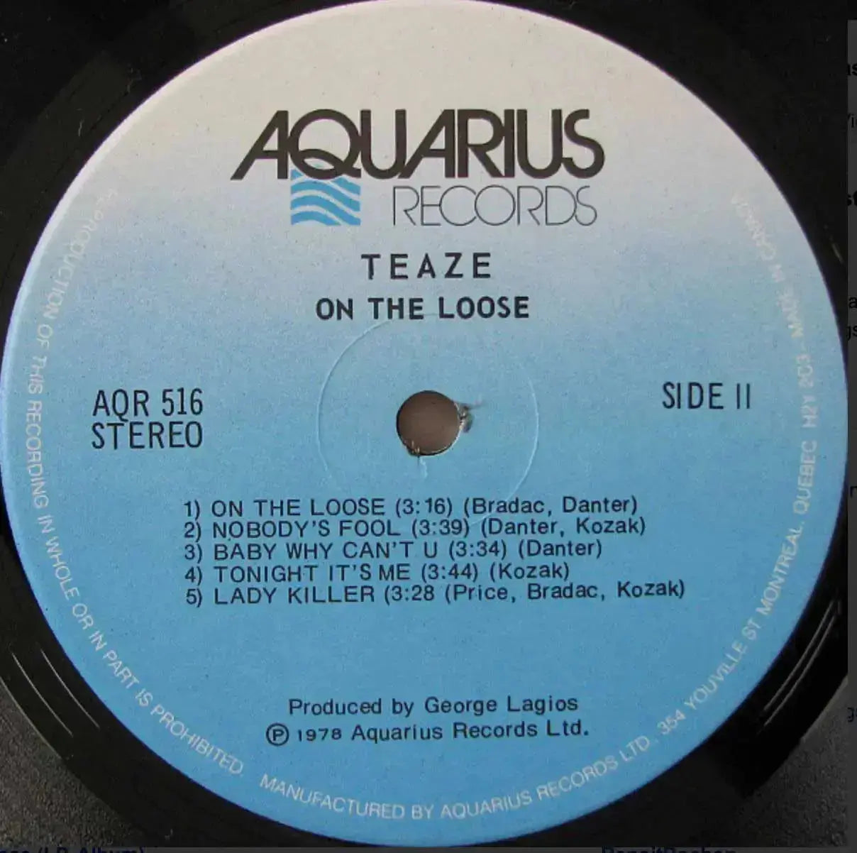 Teaze - On The Loose - 1er pressage, 1978 Original
