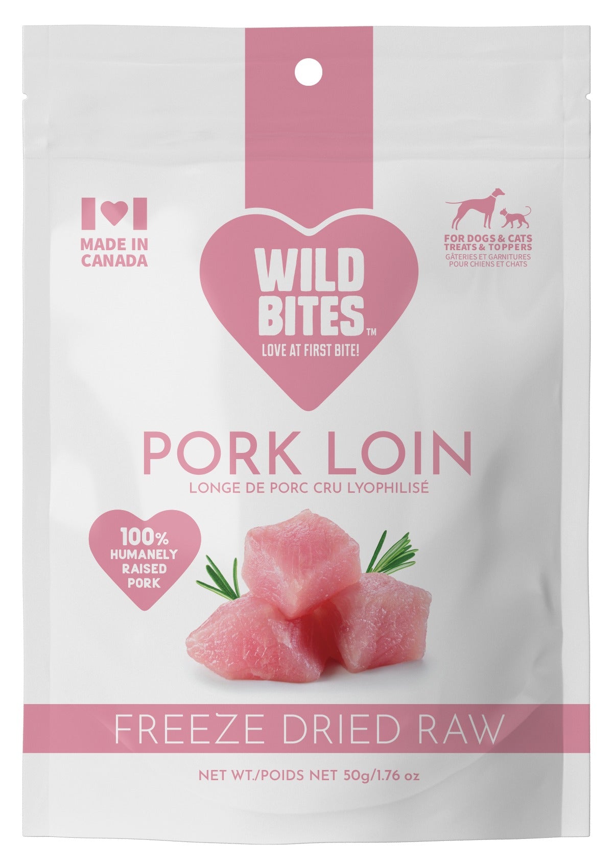 Friandises lyophilisées de longe de porc pour chiens et chats