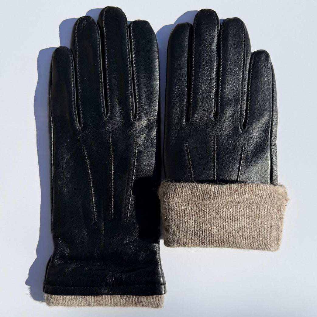 Gants en cuir d'agneau pour femme compatibles avec écran tactile, doublure en mélange de laine