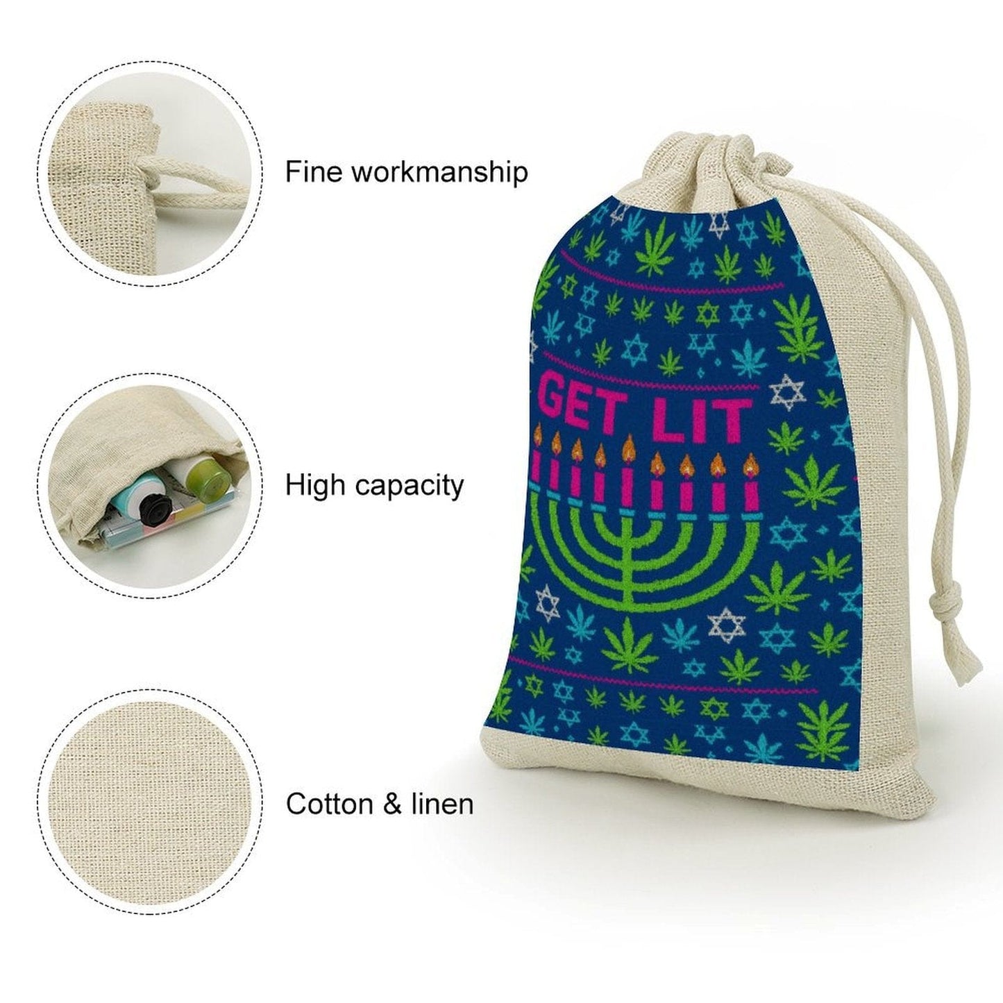 Hanukkah “Get Lit” Cotton & Hemp Gift Bags (8-Pack)