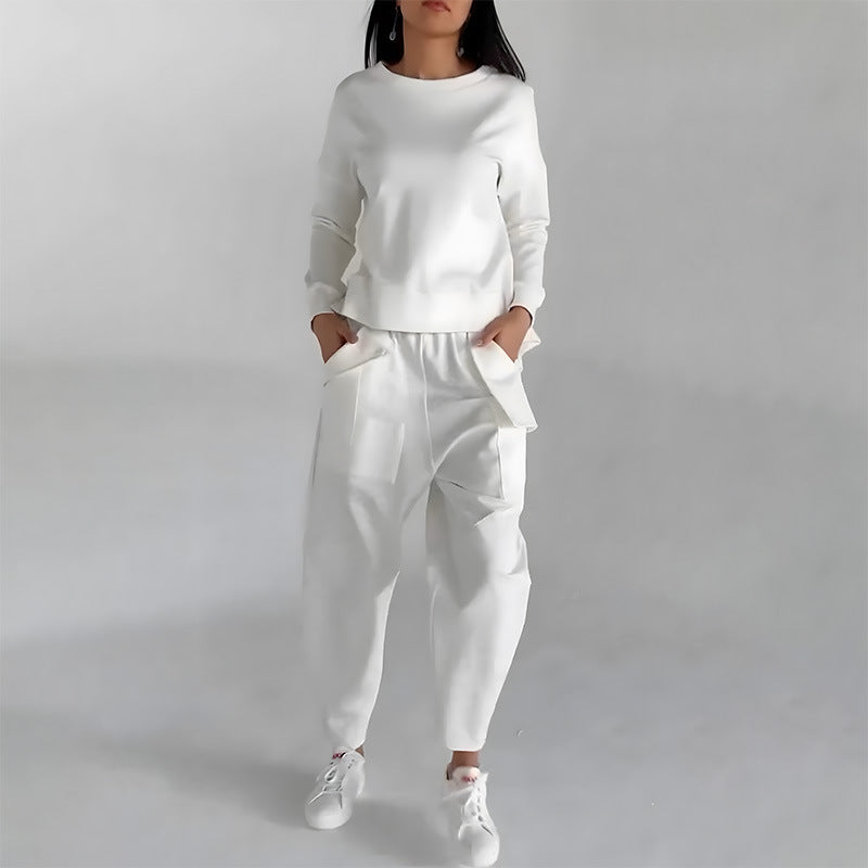 Ensemble d'intérieur mode pour femme – Haut pull uni et pantalon large