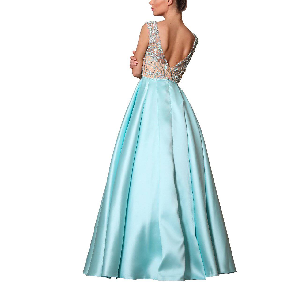 Robe longue en taffetas coupe évasée perlée