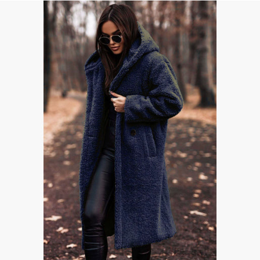 Autumn Winter Fashion Elegant Long Coat Woman Plush Warm Faux Fleece Coat Women Teddy Jacket Female Teddy Coat Outwear Ladies