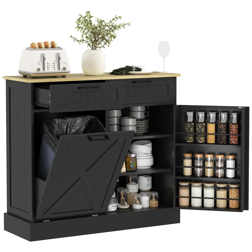Meuble à poubelle basculant de 38 litres – Rangement dissimulé pour poubelle avec 2 tiroirs (Livraison aux États-Unis et au Canada uniquement)