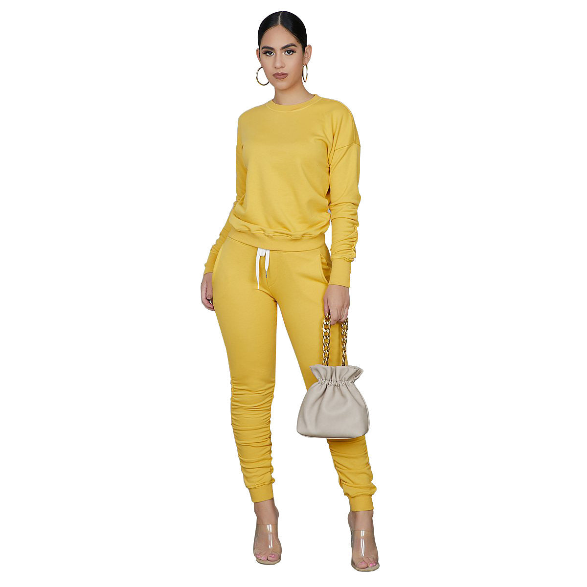 Ensemble décontracté pour femme – Pull en polaire confortable et pantalon assorti, tenue de sport
