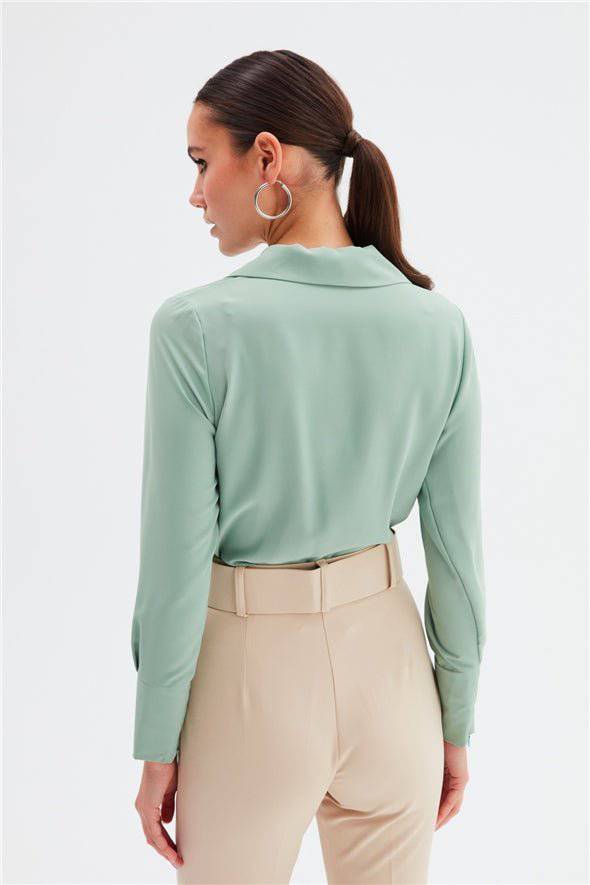 Cache-cœur Col Chemise - Sauge