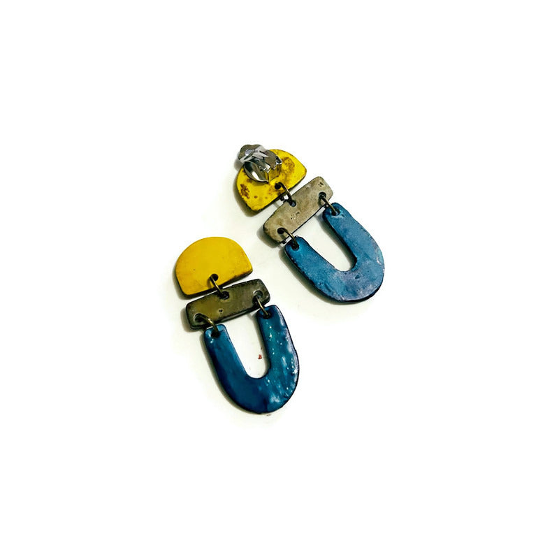 Boucles d'oreilles tendance, colorées et artistiques, pour oreilles percées ou non percées - "Beth"