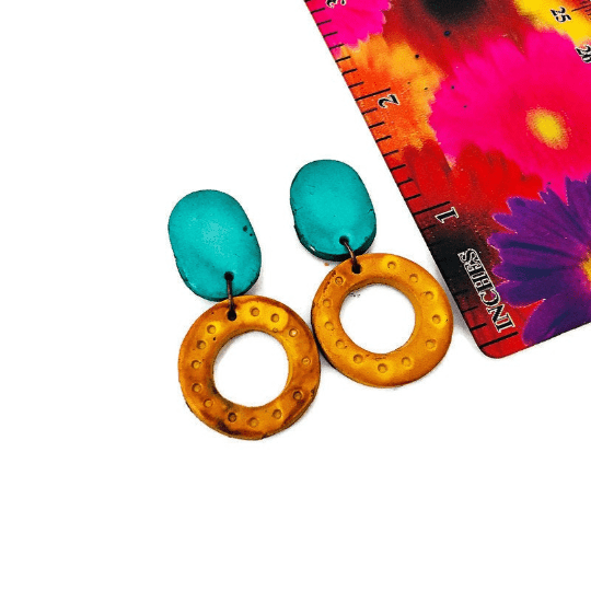 Parure de bijoux cercles entrelacés colorés, collier et boucles d'oreilles tendance, en argile polymère faits main
