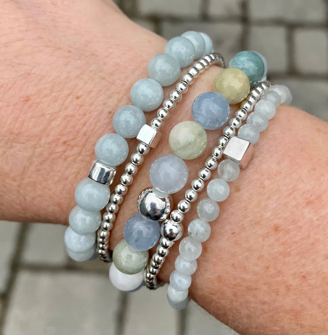 Ensemble de bracelets Aigue-marine « Respirer Profondément »