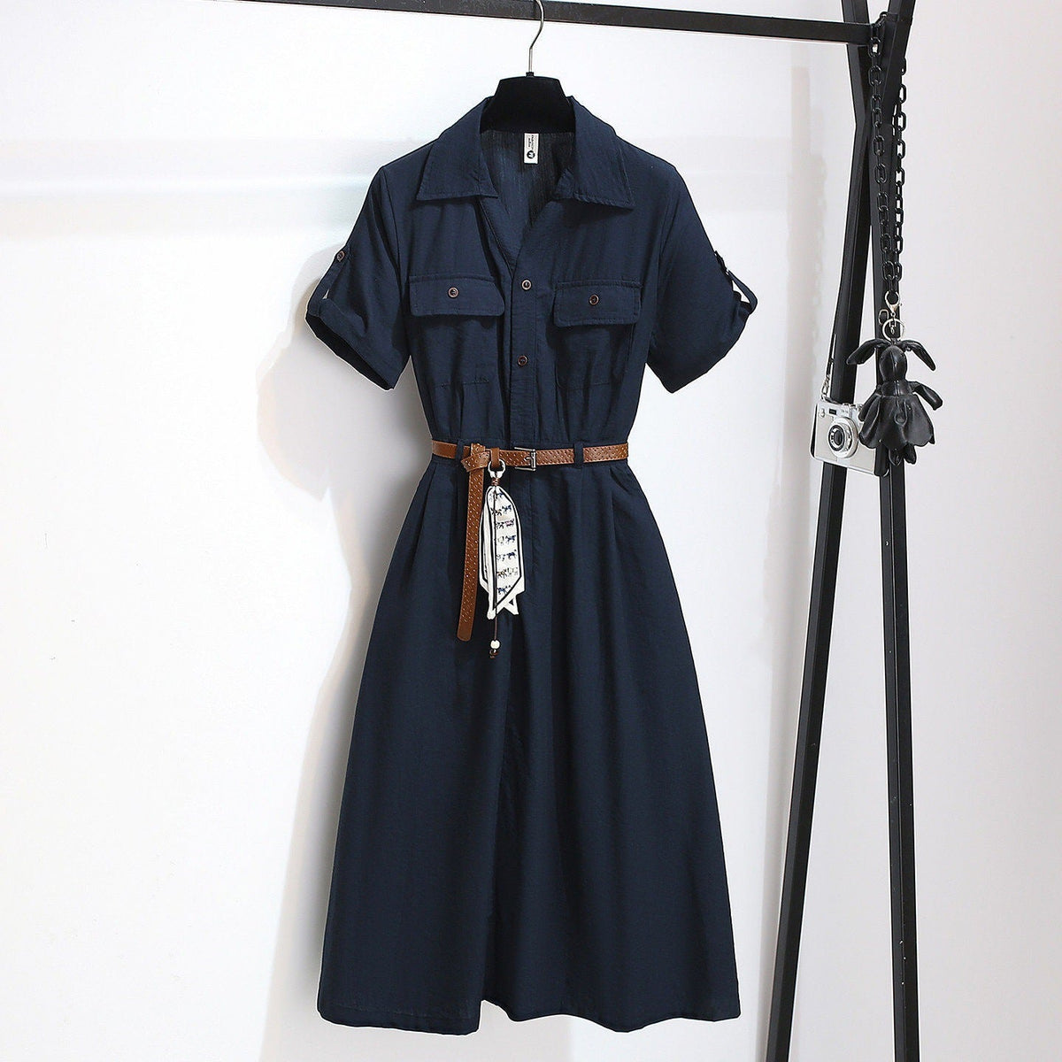 Women’s Summer Waist-Cinching A-Line Shirt Dress – Casual Button-Up Flare Dress