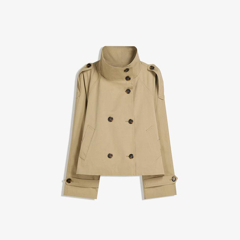 Trench-coat rétro à double boutonnage pour femme – Veste courte à manches longues, col à revers et fermeture à nouer