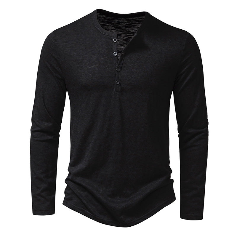 T-shirt Homme Manches Longues Mode Décontracté Couleur Unie Pull Boutonné Haut Vêtements Automne et Printemps