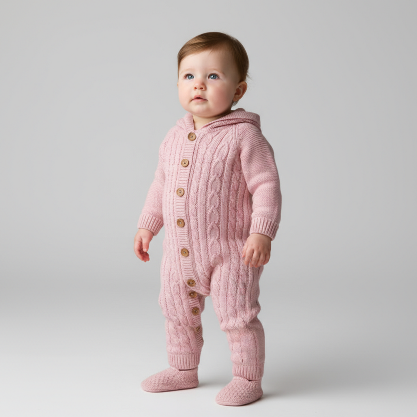 Ensemble barboteuse et sweat à capuche en tricot pour nouveau-né