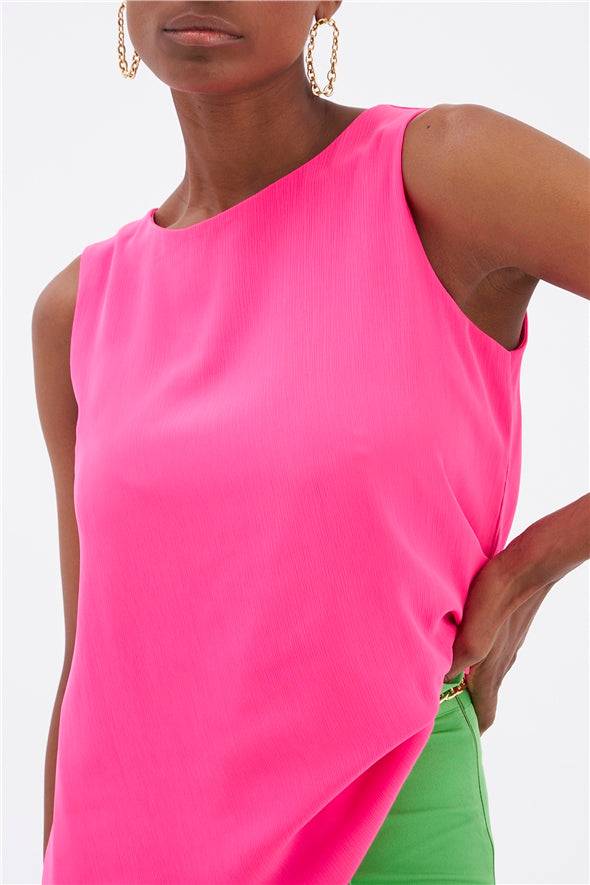 Haut ample sans manches en georgette - Rose