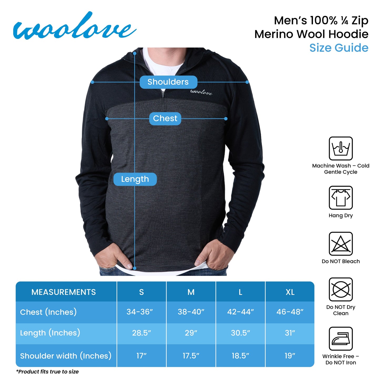 Chandail à capuchon à glissière courte en laine mérinos mi-lourde pour homme