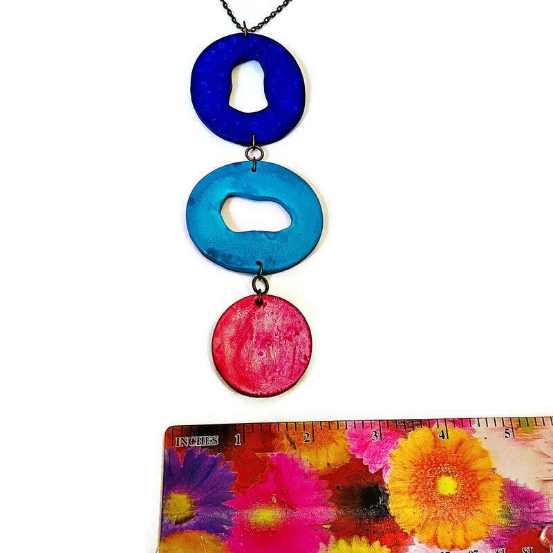 Grand collier pendentif coloré, fait main en argile polymère
