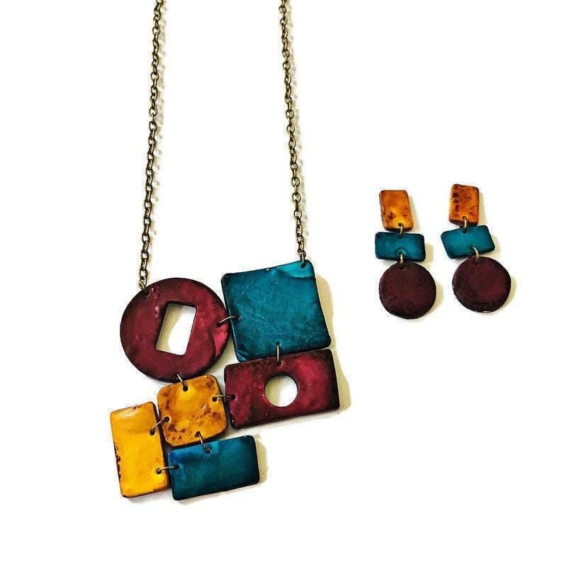 Boucles d'oreilles pendantes géométriques longues, clous ou clips – Fait main