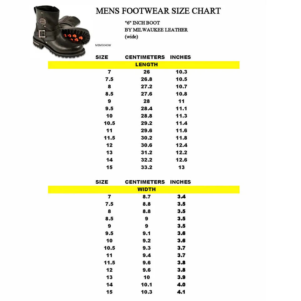 Bottes de moto Milwaukee Leather pour hommes, larges, à fermeture éclair latérale de 6 po
