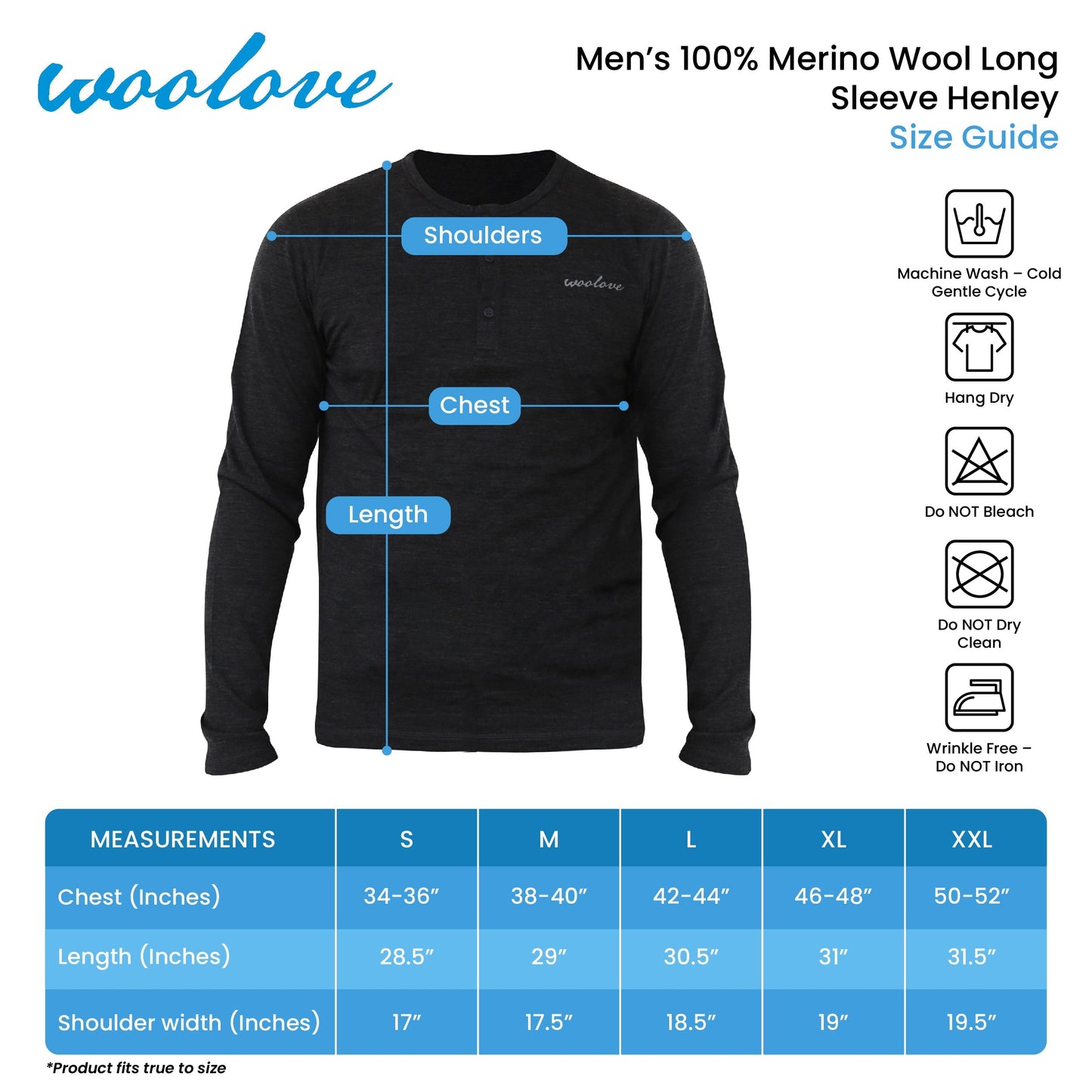 Henley à manches longues en laine mérinos pour homme — Poids moyen